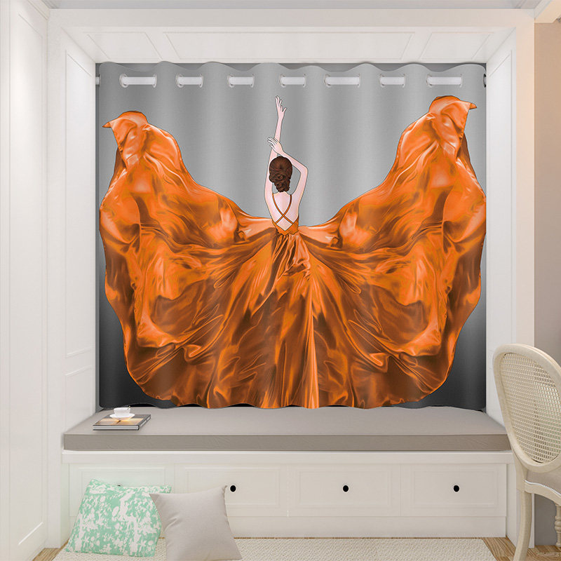 北欧ins风窗帘橙色少女卧室现代轻奢客厅网红款遮光2021新款定制