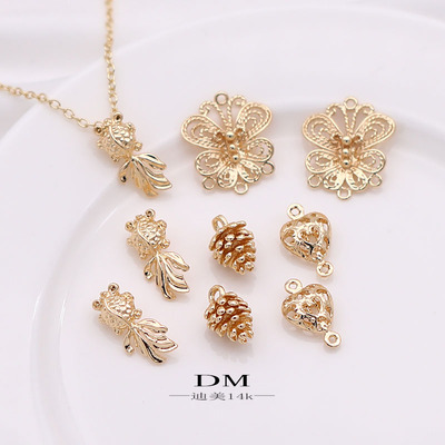 松果蝴蝶爱心鱼吊坠保色14k贝珠珍珠包金diy项链手链耳饰迪美手作