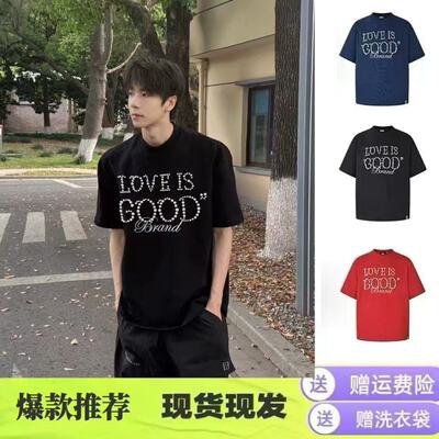 GOOD珍珠标语重工短袖情侣T恤潮