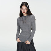 LUMEN 2025秋冬新款 极简穿搭灰色高领修身 IUNAE T恤女针织打底衫