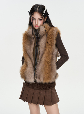 IUNAE LUMEN 2025秋冬新款 撞色保暖显瘦不臃肿短款环保皮草马甲