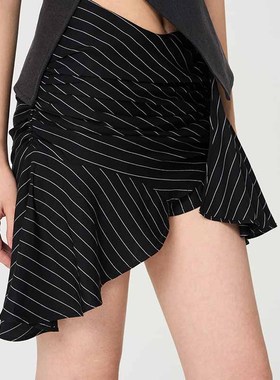 IUNAE LUMEN原创设计 25夏辣妹百搭西装不规则半身裙高腰显瘦条纹