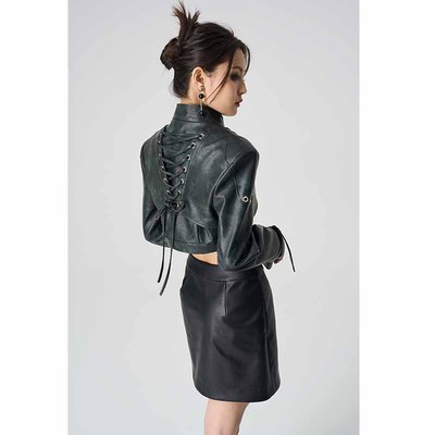 IUNAELUMEN后背绑带设计皮夹克