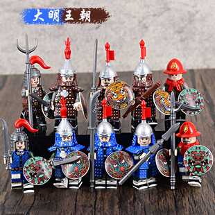 第三方人仔小颗粒积木适用乐高明朝骑兵神机营铠甲火器拼装玩具男