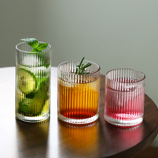 ins网红咖啡厅竖条纹玻璃喝水杯子 大容量冷饮料饮品杯果汁咖啡杯