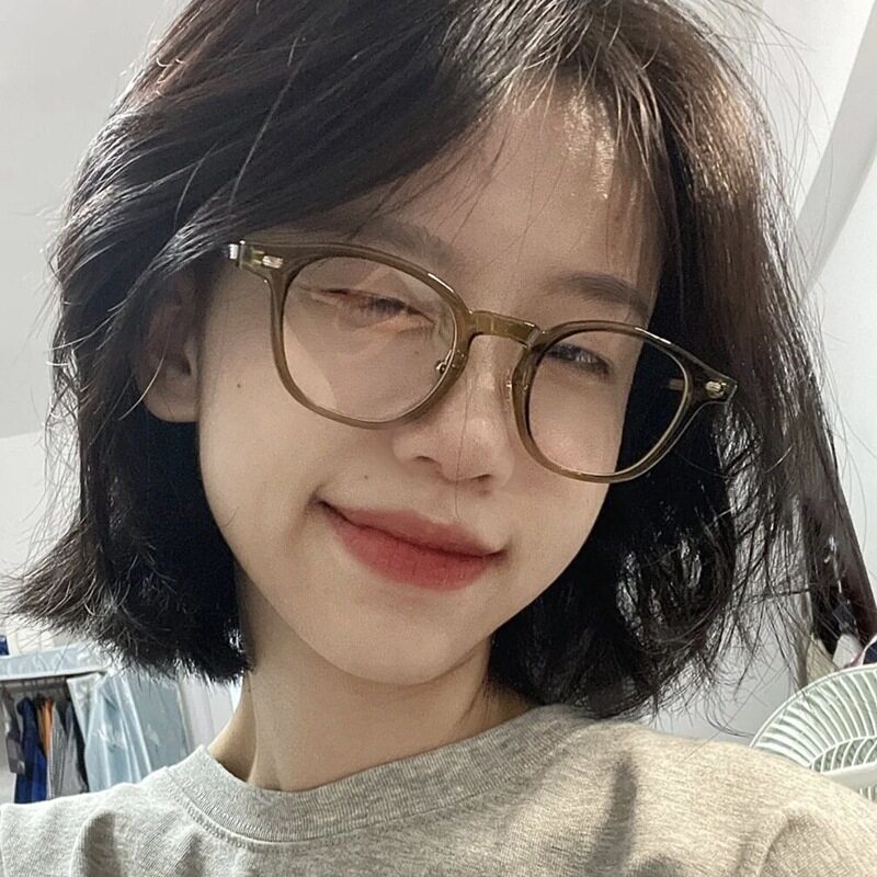 韩版复古椭圆小框眼镜女高级感ins纯欲风透明橄榄绿圆框素颜神器