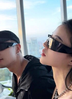 普家未来感墨镜女防紫外线时尚辣妹发箍显瘦高颜值凹造型太阳镜男
