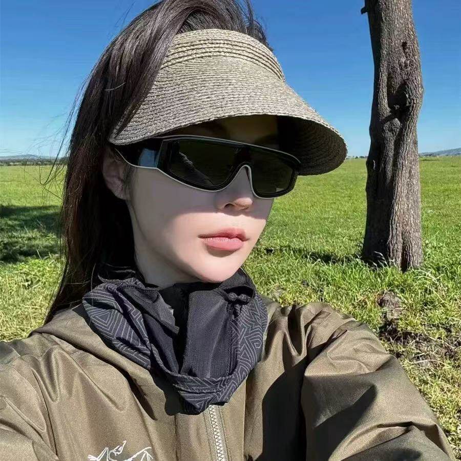 未来感复古黑白拼接色连体高级感墨镜女长方形防紫外线骑行太阳镜