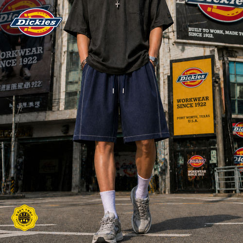 Dickies夏季新款仿牛仔短裤男宽松休闲直筒五分裤潮牌工装短裤男