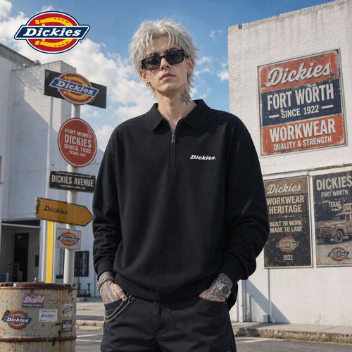 Dickies官方正品美式休闲宽松半拉链领POLO衫男长袖宽松潮牌上衣