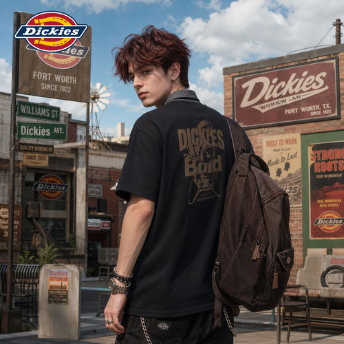 Dickies官方正品美式字母印花短袖透气Polo衫男夏季宽松休闲上衣