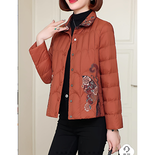 素雅订制国风妈妈秋冬外套短款羽绒服新中式刺绣保暖短款羽绒服