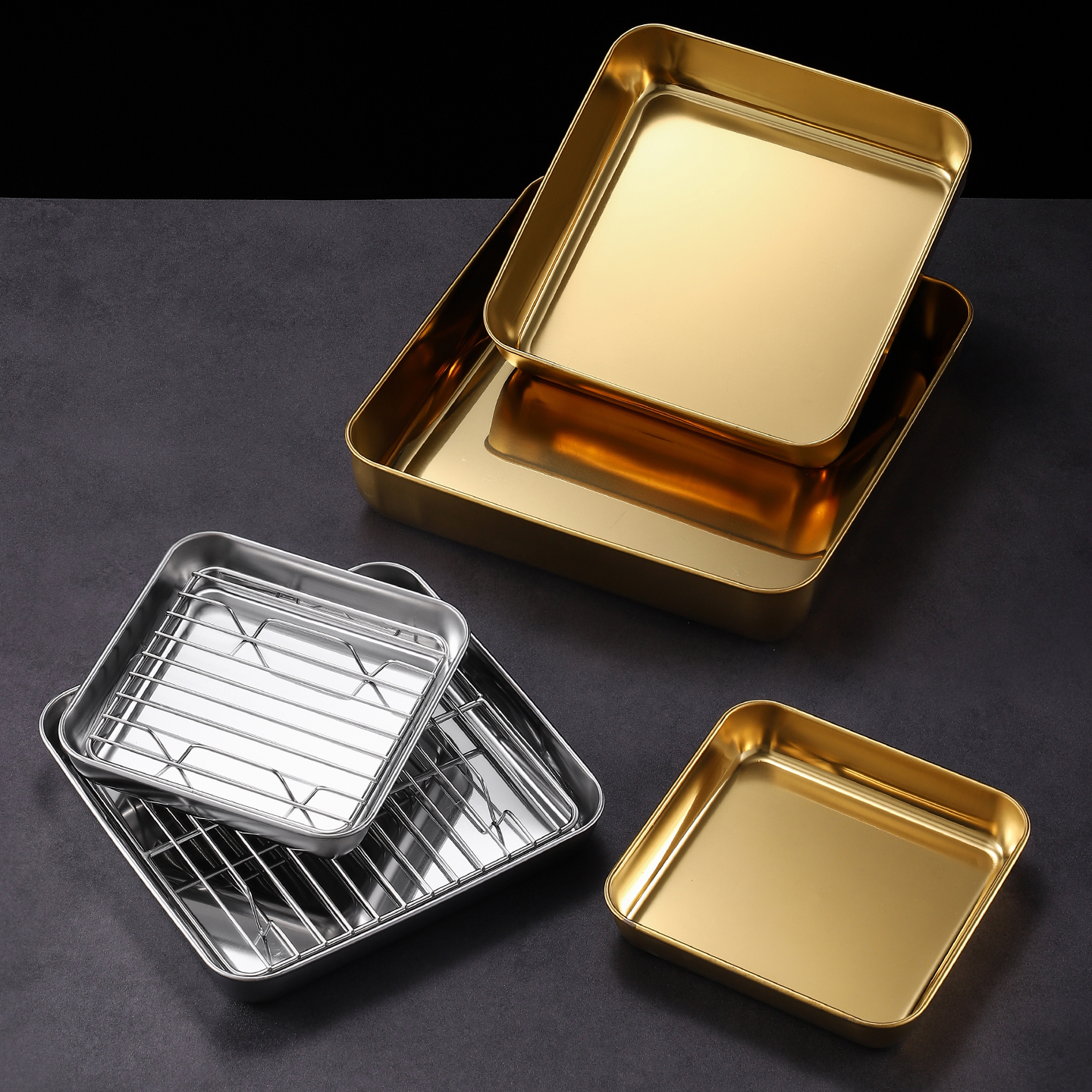 空气炸锅烤盘配沥油架商用正方盘