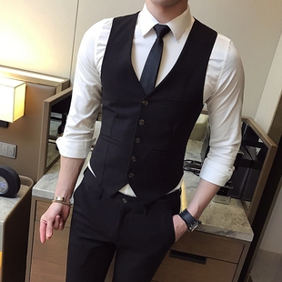 修身 西装 韩版 商务正装 潮小马夹职业英伦宴会伴郎休闲背心 马甲男士