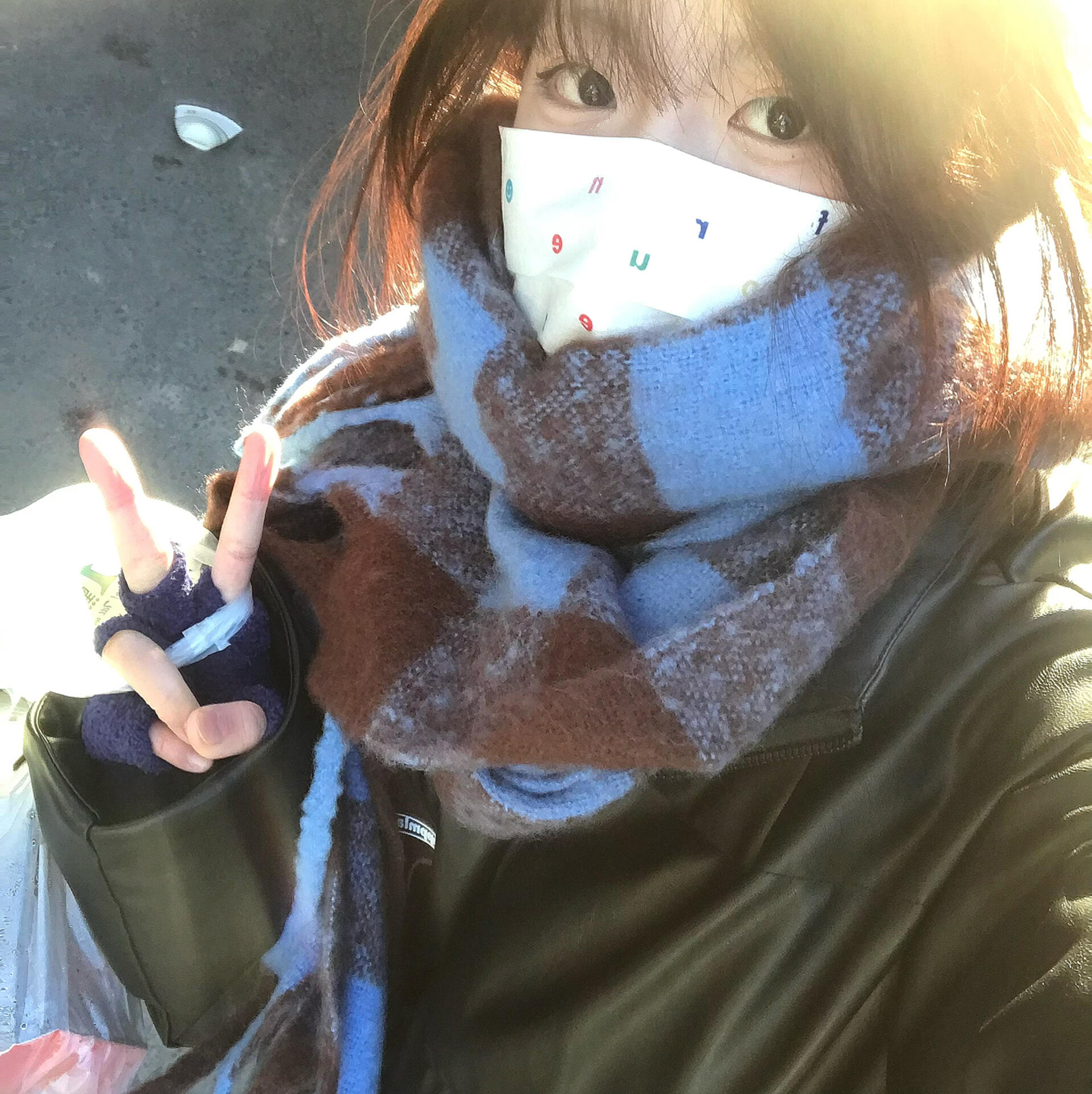 蓝色格子围巾女生冬季保暖加厚