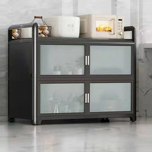 铝合金储物柜碗柜厨房置物架落地多层收纳多功能微波炉餐边橱柜子