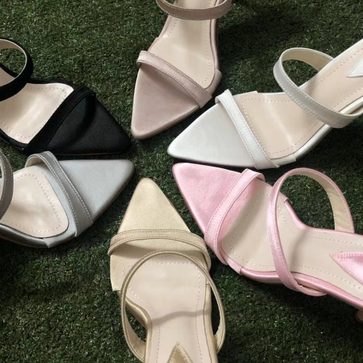 超纤皮细跟韩版细带凉鞋