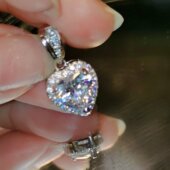S925纯银18K白金2Ct爱心高碳钻石项链女时尚 吊坠ins风锁骨链礼物