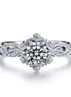 白金进口高碳复古风冰火钻石戒指