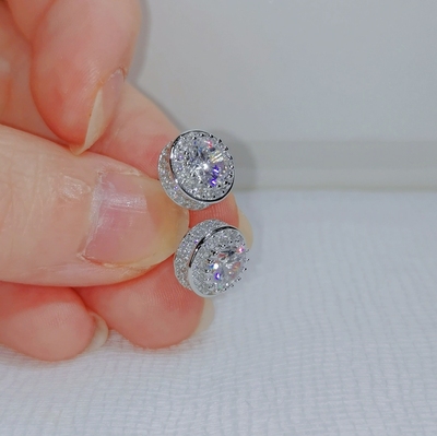 925纯银18k铂金高碳女耳环钻石