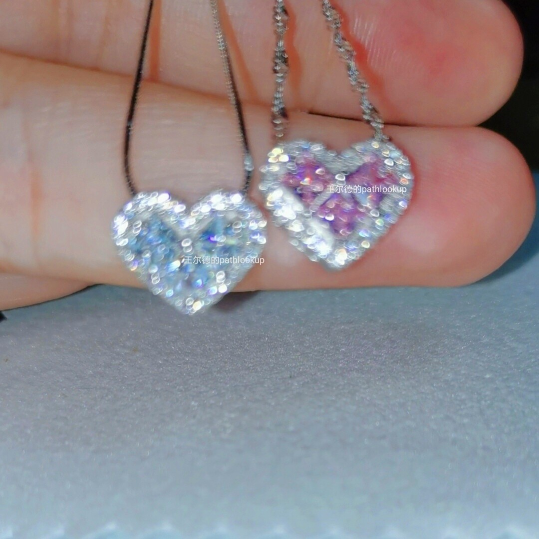 s925纯银18k白金项链女方形小爱心高碳钻石锁骨链时尚吊坠ins礼物