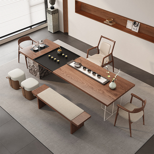 侘寂风实木茶桌长方形简约现代办公室家用客厅茶几带储物设计师款