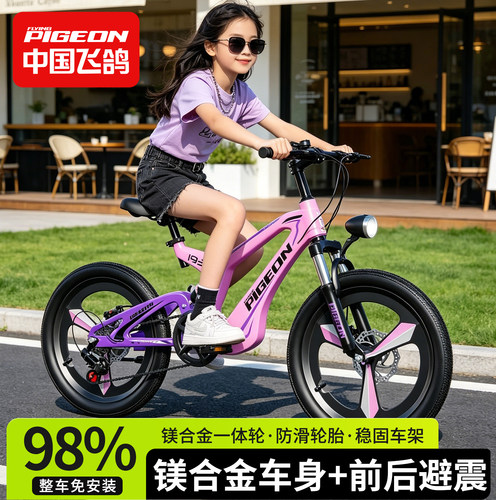 飞鸽儿童自行车6到12岁10-15新型镁合金车架双碟刹单车男孩山地车