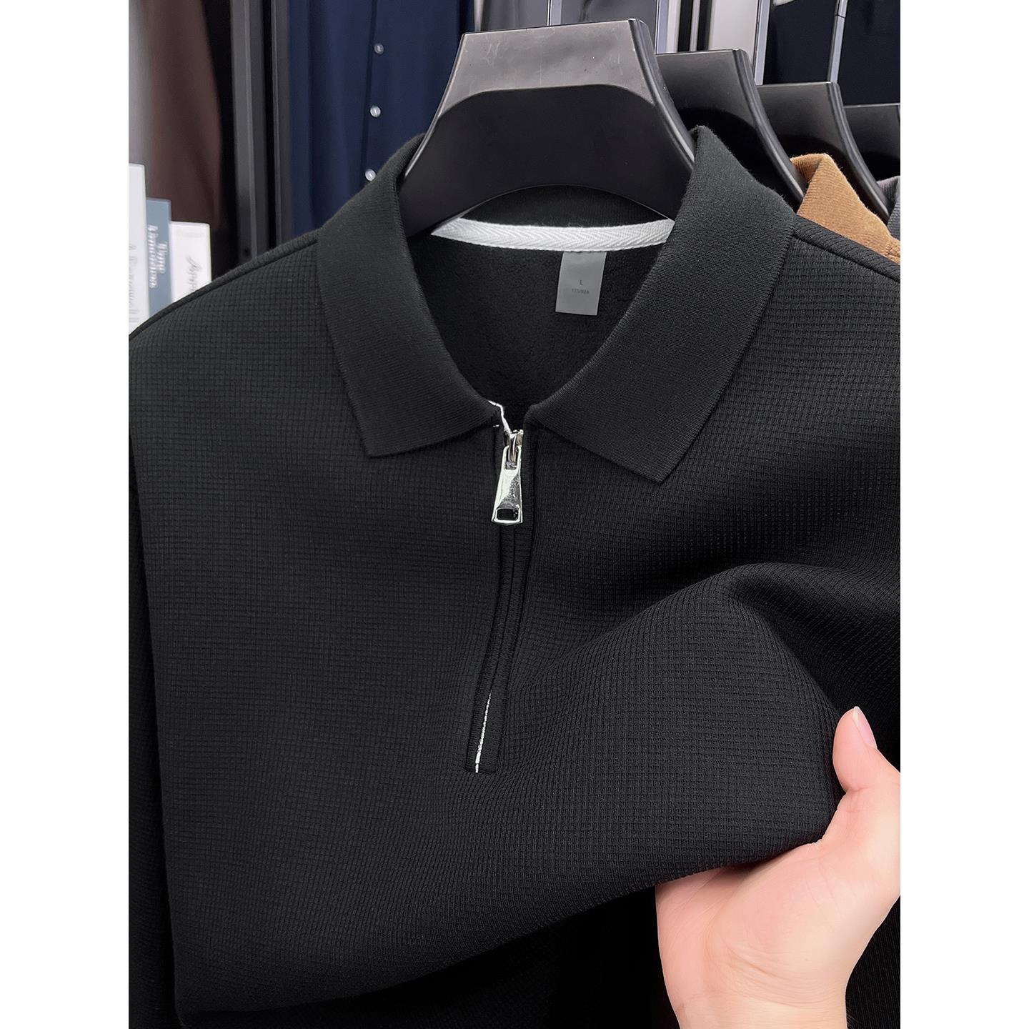 假两件衬衫领毛衣男加绒加厚秋冬季高档针织线衣打底衫保暖中年