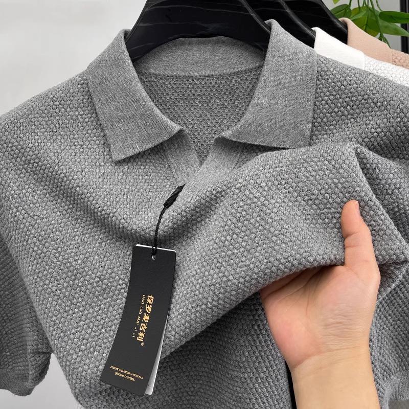 菠萝针polo衫男2025新款全棉针织海鸥领短袖T恤夏季纯棉翻领毛衣