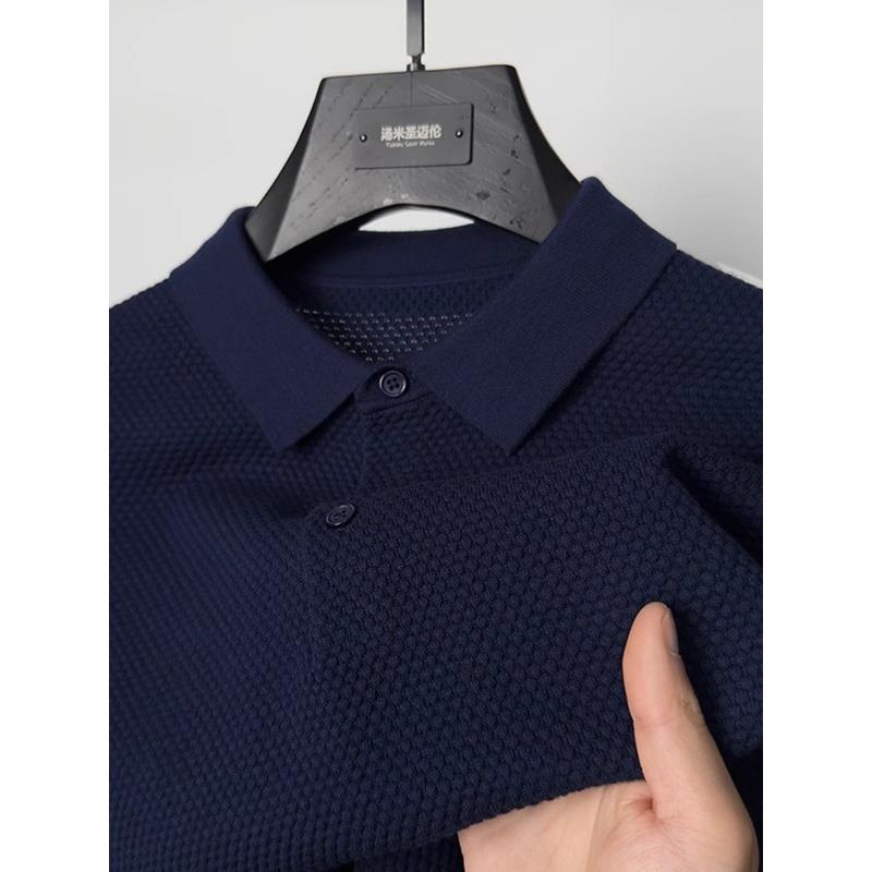 轻奢菠萝纹~100%纯棉针织短袖翻领夏季休闲polo衫2025新款t恤男