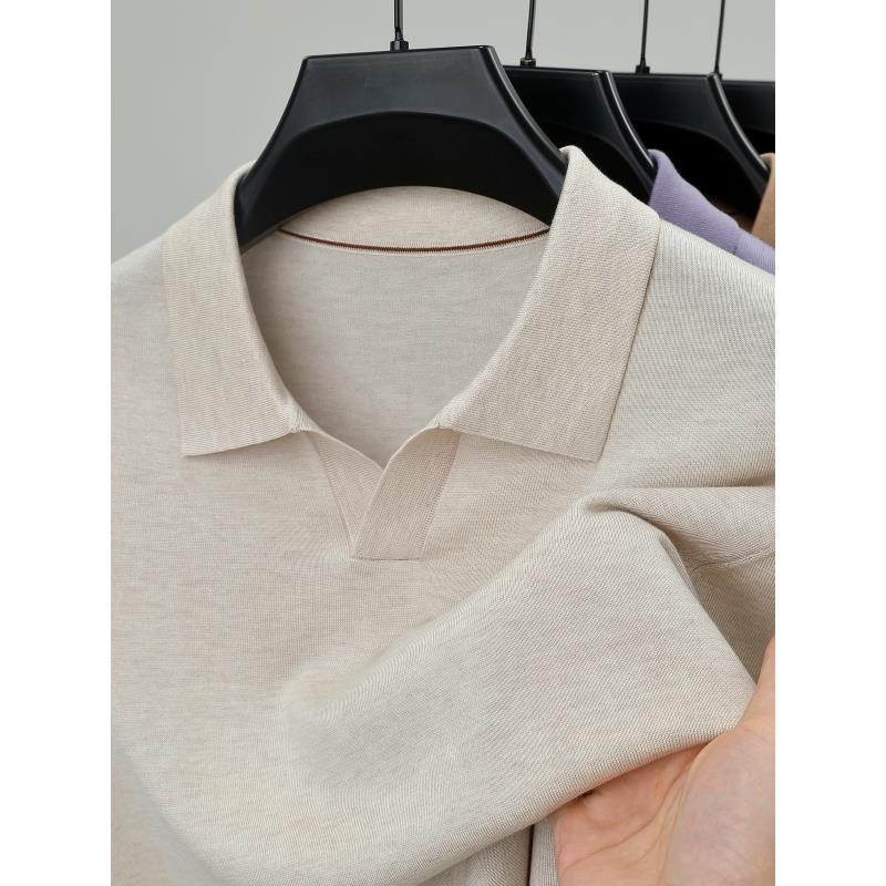 海鸥领100%莱赛尔天丝POLO衫男士短袖夏季翻领T恤针织时尚薄款