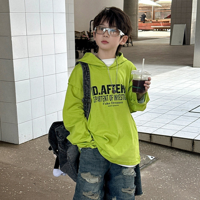 男童绿色卫衣春秋2025新款儿童纯棉连帽外套韩版帅气男孩秋装上衣