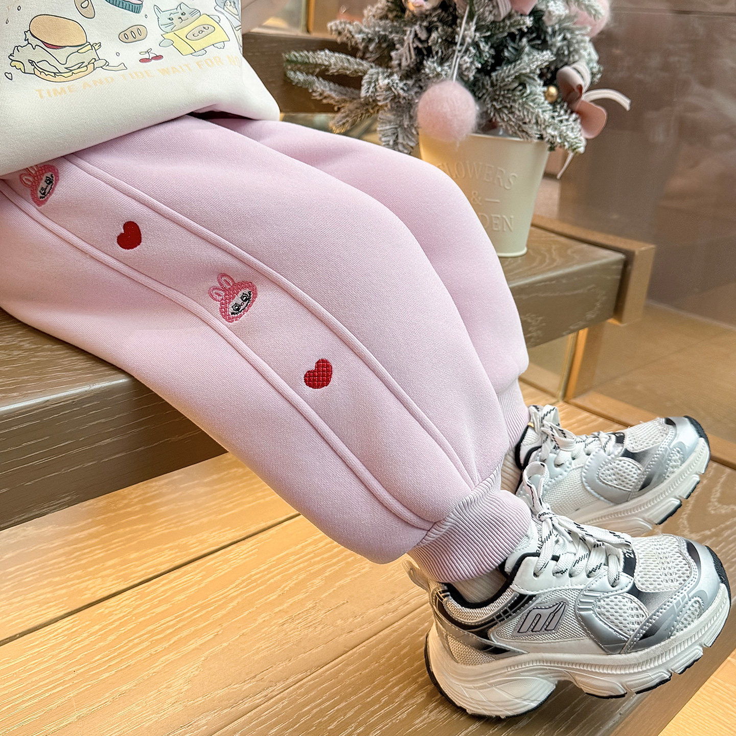 女童加绒裤子冬季儿童粉色一体绒卫裤韩版女孩宝宝冬装加厚运动裤