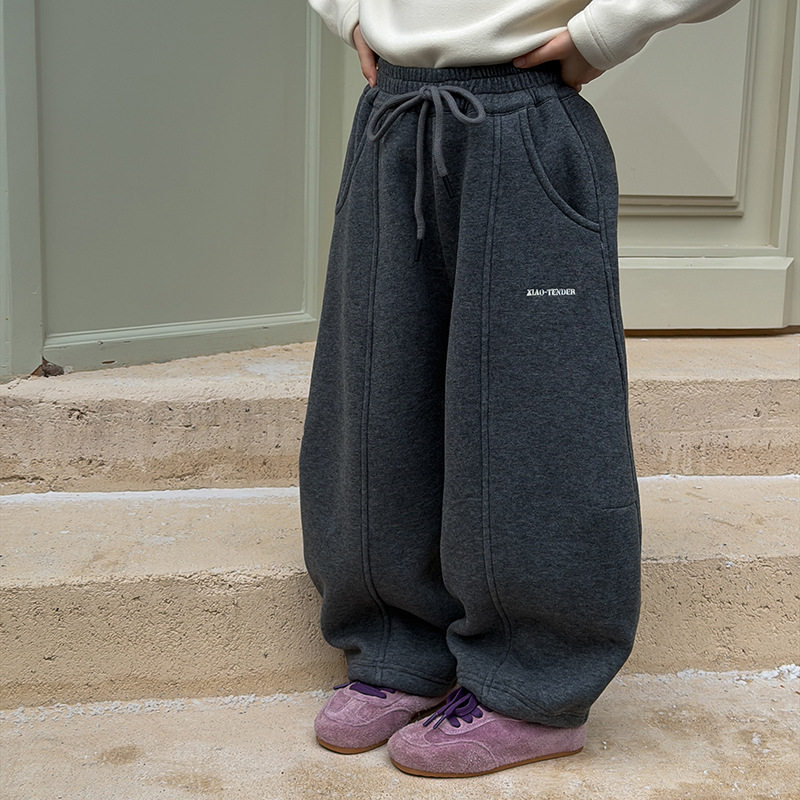 女童加绒卫裤秋冬新款儿童一体绒运动裤子韩版女孩宝宝加厚休闲裤