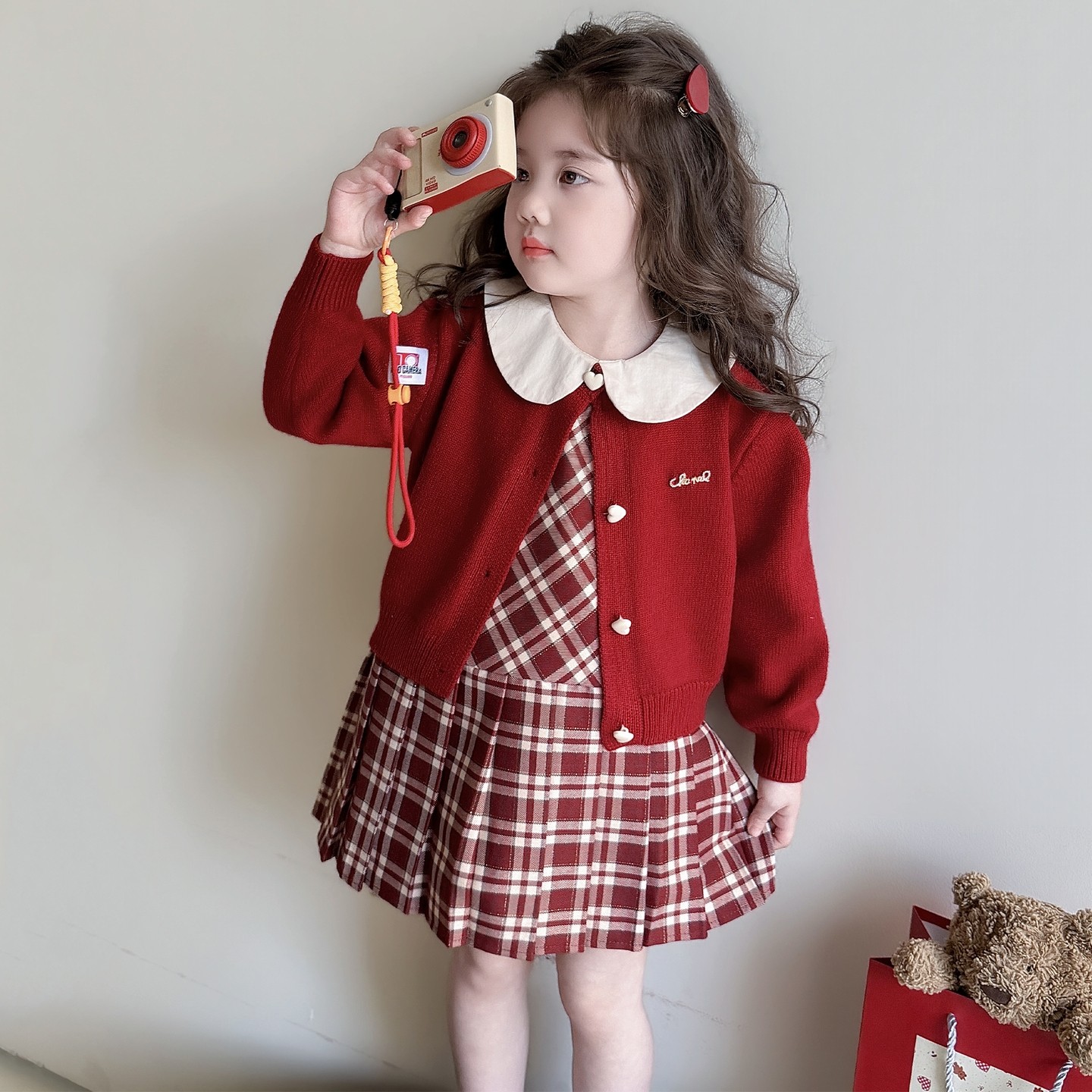 女童套装春秋儿童红色格子连衣裙毛衣开衫两件套韩版女孩宝宝春装,童装/婴儿装/亲子装,套装,淘宝优惠券,粉丝福利购,淘宝优惠卷