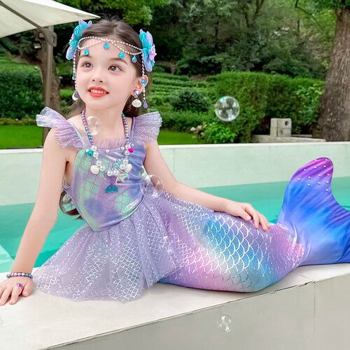 美人鱼尾巴女童连体泳衣夏季儿童速干游泳衣绝美女孩温泉度假衣服