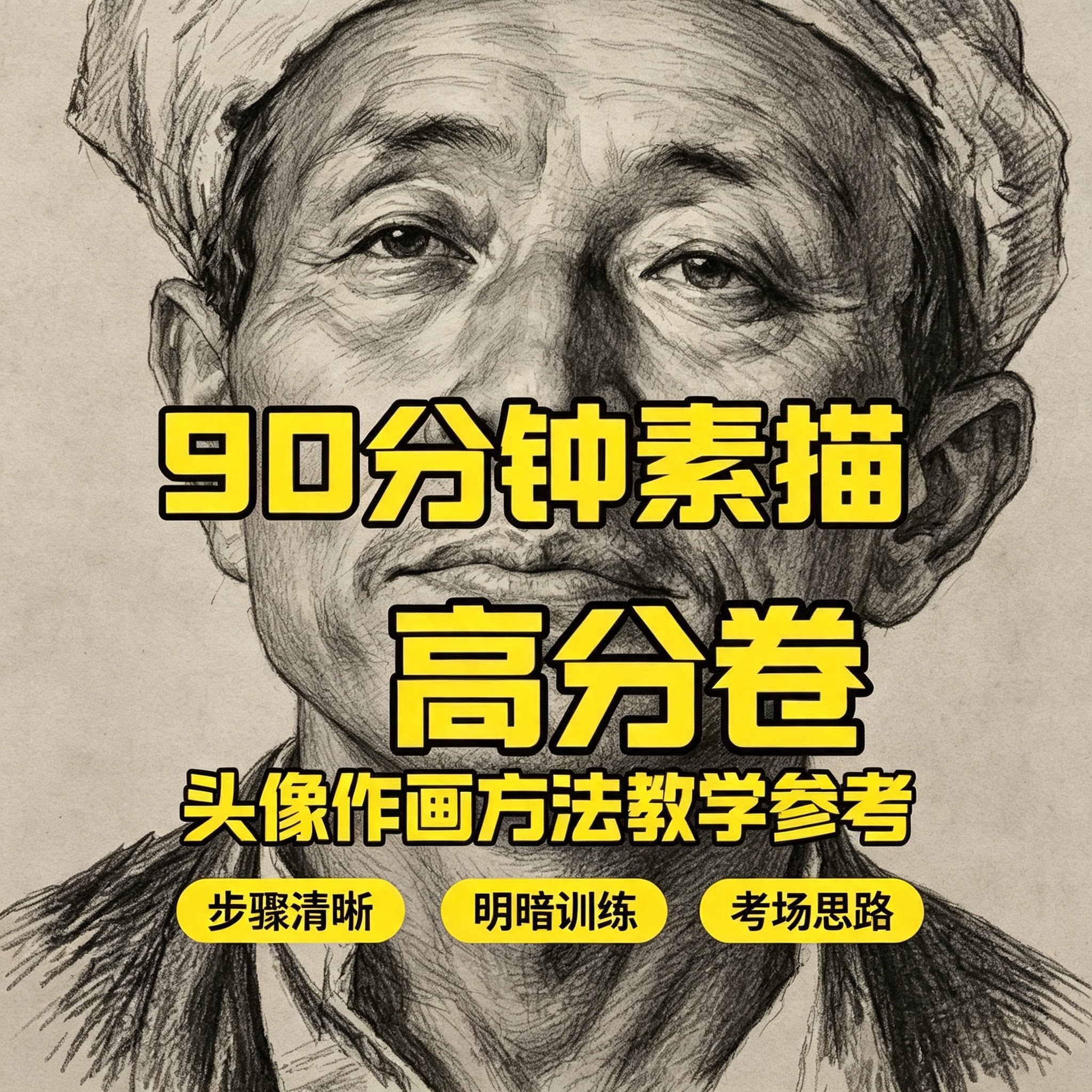 素描头像 90 分钟考场高分卷作画步骤教学美术联考绘画学习资料