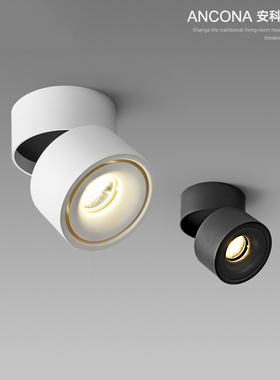 明装射灯可调角度照画灯走廊过道玄关灯黑色白色吸顶筒灯背景灯