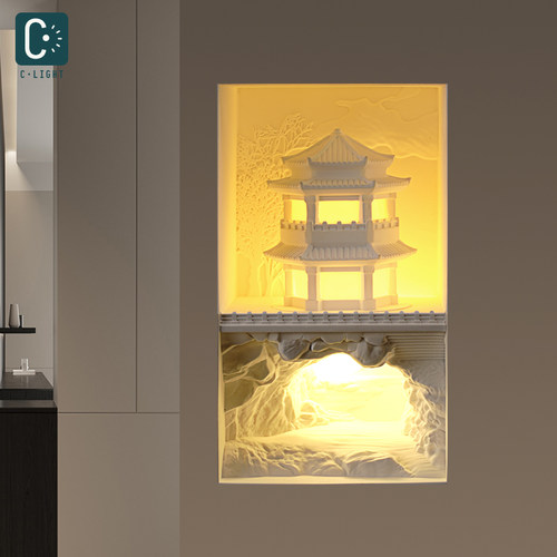 静谧山谷石膏灯嵌入式感应壁灯墙角客厅楼梯内嵌灯走廊预埋转角灯