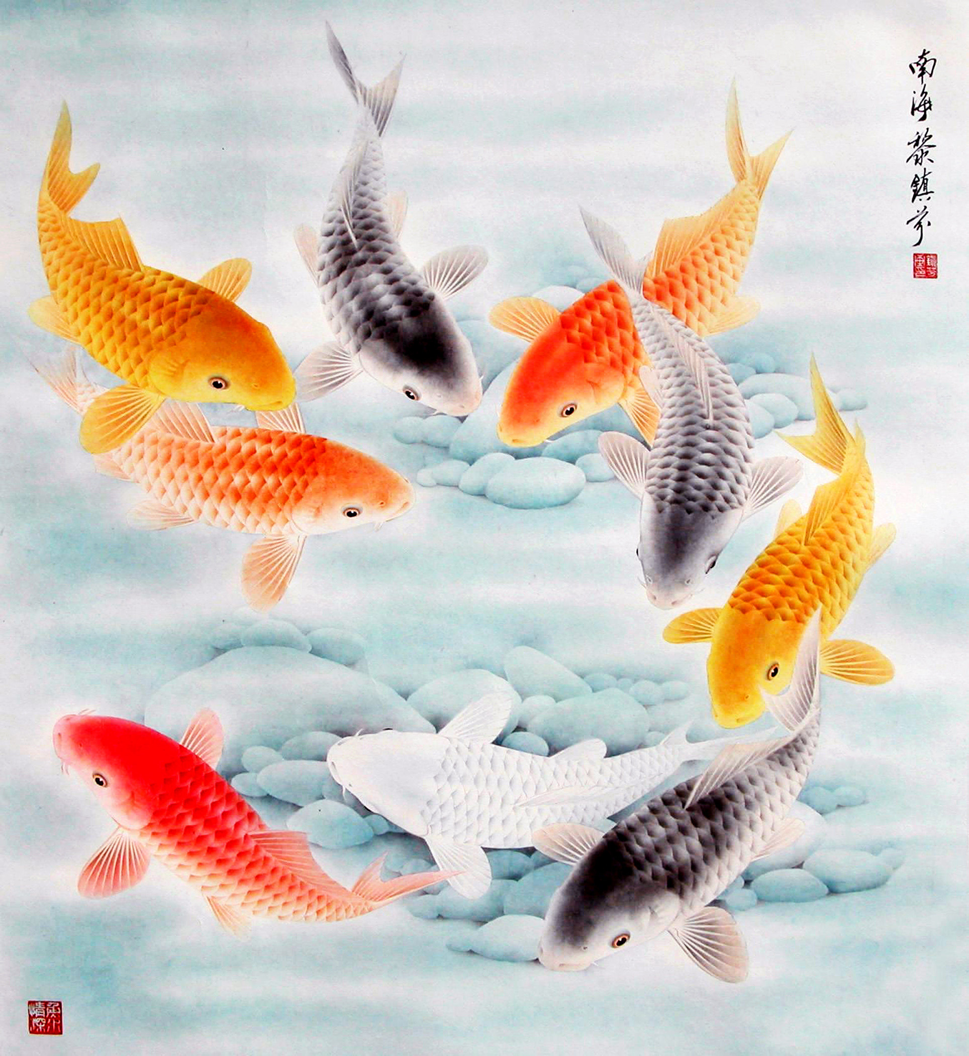 景泰蓝工艺画原材料套装金丝彩沙装饰画/手工diy/ 九条鱼