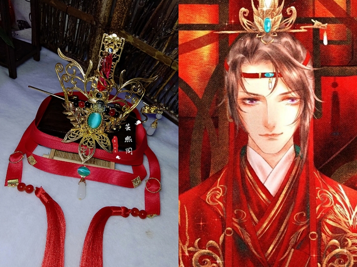 二哈白猫师尊婚服古风男款发冠