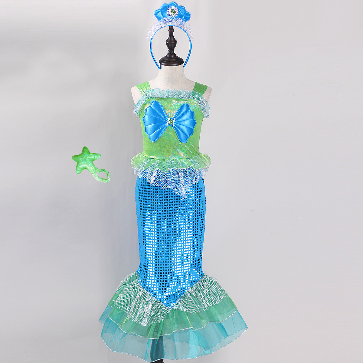 美人鱼爱丽儿公主裙迪斯尼套装六一带尾巴连衣裙配饰全上新包邮,童装/婴儿装/亲子装,儿童演出服,淘宝优惠券,粉丝福利购,淘宝优惠卷