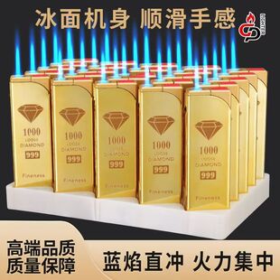 网红爆款高颜值钻金属蓝焰直冲防风打火机充气钻石防爆个性创意