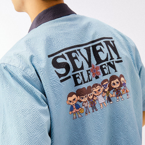 吉考斯工业泡泡纱SEVEN ELEVEN印花渐变短袖衬衫男女同款上衣夏