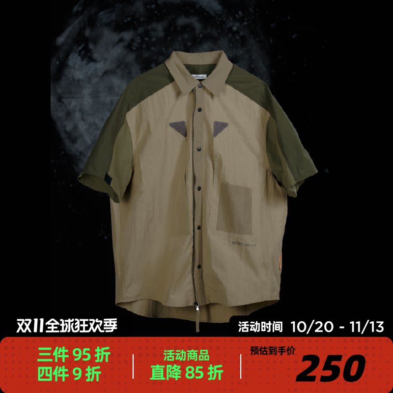 吉考斯工业 零号机组 机能复古拼接短袖衬衫拉链工装休闲解构衬衣