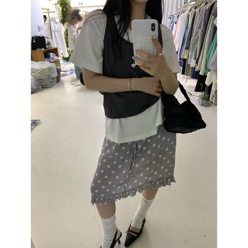 yoou 松紧腰波点抽绳显瘦半身裙