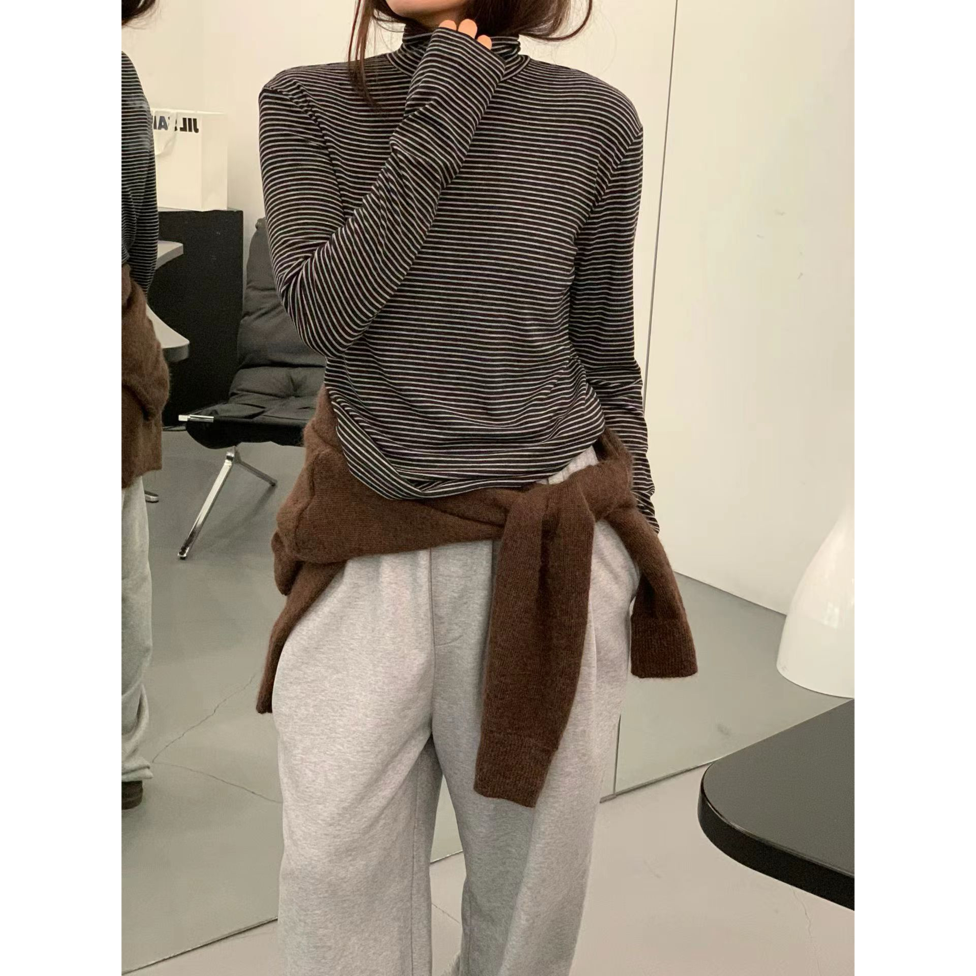 SEEU SEEU SEEU 半高领条纹百搭打底衫