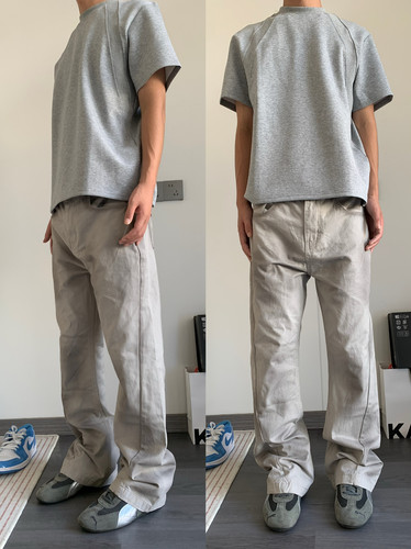 CAGT 夏季美式复古水洗做旧休闲裤男女宽松长裤子褶皱脏脏灰