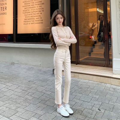 纯欲风白色高腰显瘦小个子直筒牛仔裤女款2026新款爆款九分烟管裤