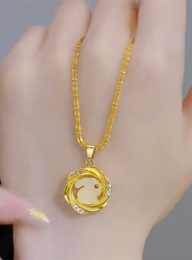 网红时尚团圆玉兔女轻奢项链